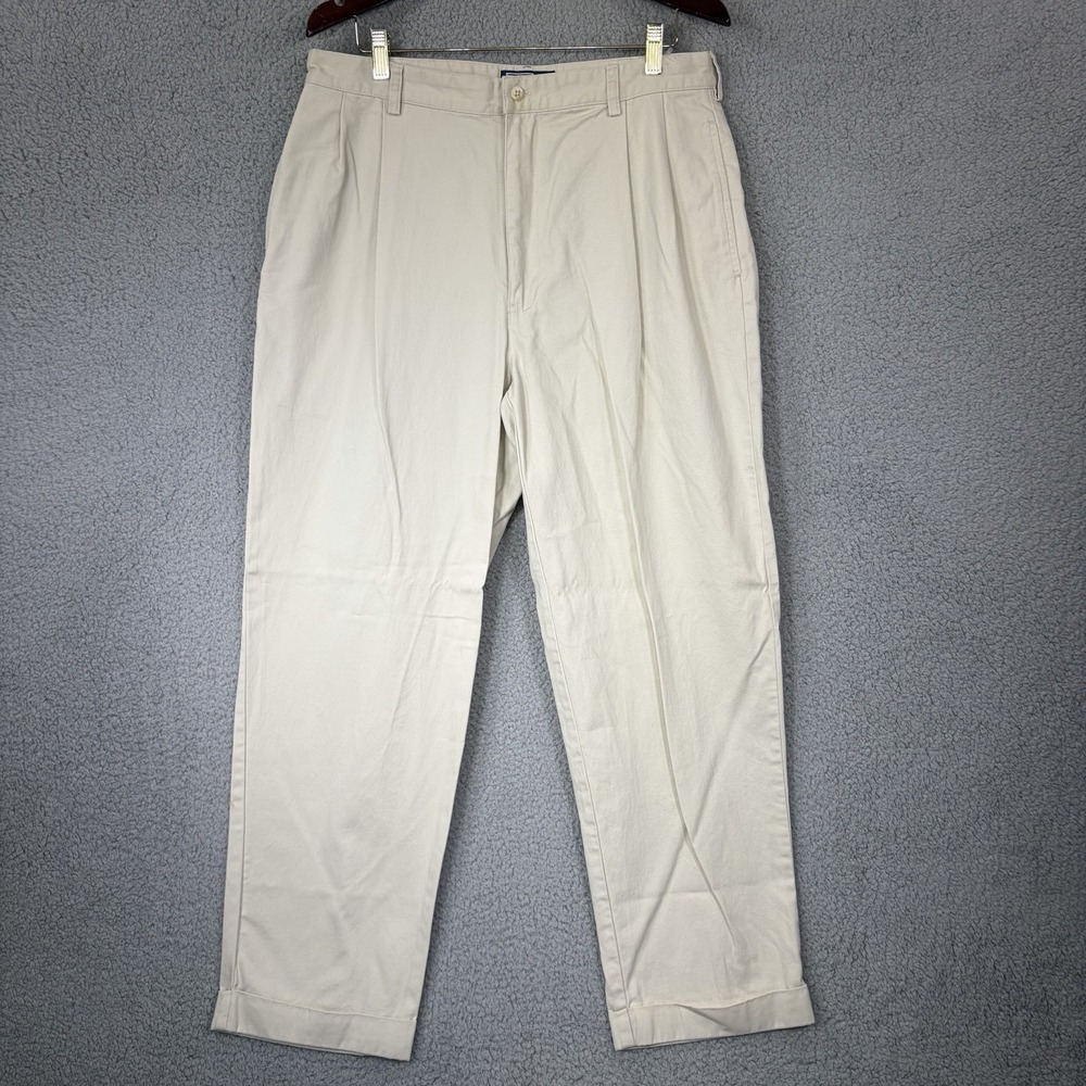 Polo Ralph Lauren Vintage Mens 36x30 Beige Hammond Cotton Pleated Cuffed Chinos